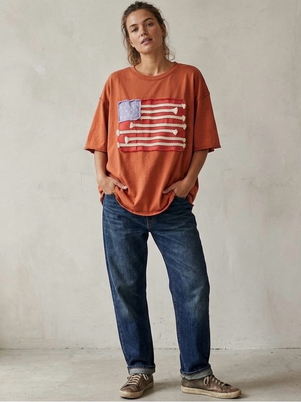 Sage + Fig Americana Boho Raw Hem Graphic Tee 100% Cotton 1XL Brand New